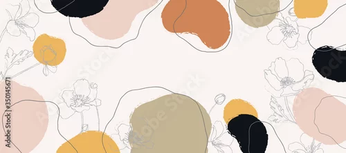 Obraz Abstract background vector with natural and floral line arts, Memphis style, Organic shape. Creative pattern with hand drawn shapes. Design background for social media post, cover, print and wallpaper