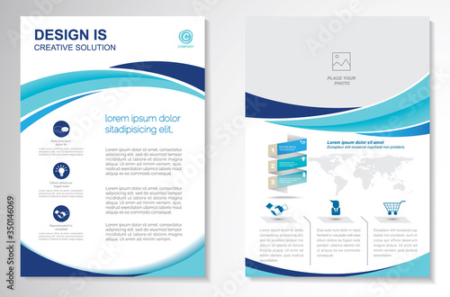 Template vector design for Brochure, Annual Report, Magazine, Poster, Corporate Presentation, Portfolio, Flyer, layout modern with  blue color size A4, Front and back, Easy to use and edit.