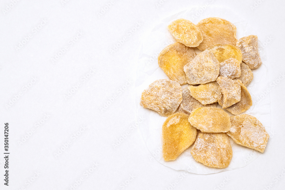 Candied ginger sliced. Vegetarian sweets. Detox dessert. Candied ginger sliced. Vegetarian sweets. Detox dessert.