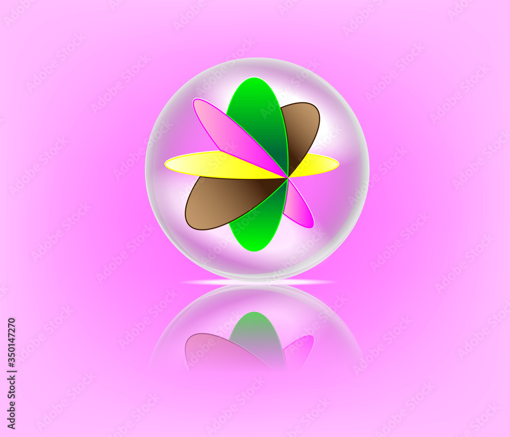 Colorful marble ball and reflection