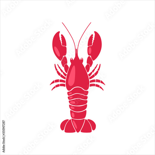 Hand drawn lobster logo. Vector flat style illustration prepared lobster isolated on white background. Healthy seafood. Design for restaurant menu, banner, print, card, invitation