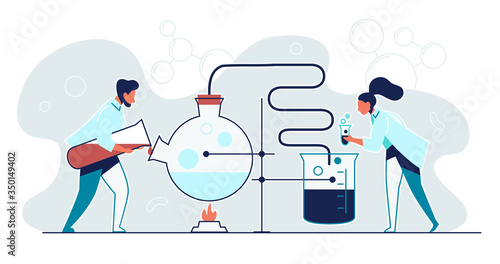 Colorful icons set with biochemical science laboratory staff. Research plant, dna, genome.