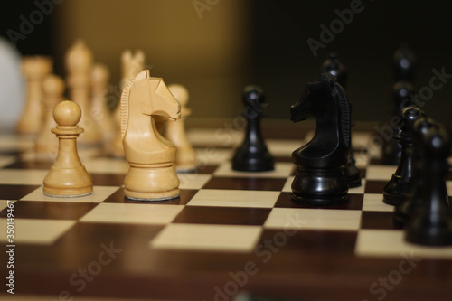 Enjoys playing chess. Position on chess board. Plan leading strategy of successful business competition leader concept, player chess board game.