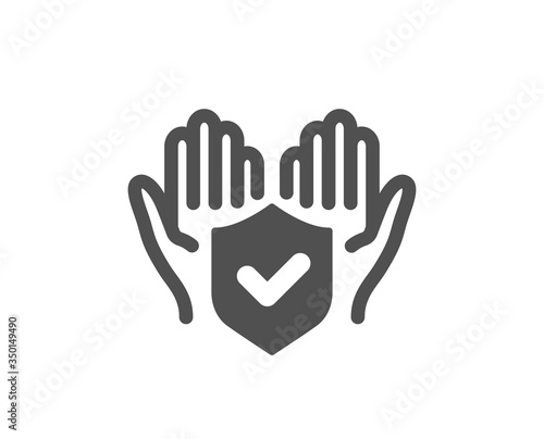 Insurance hands icon. Risk coverage sign. Policyholder protection symbol. Classic flat style. Quality design element. Simple insurance hand icon. Vector