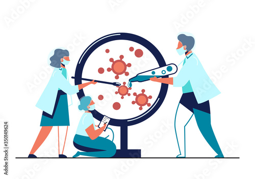 Covid-19 research laboratory set. Biochemical science staff making coronavirus test.