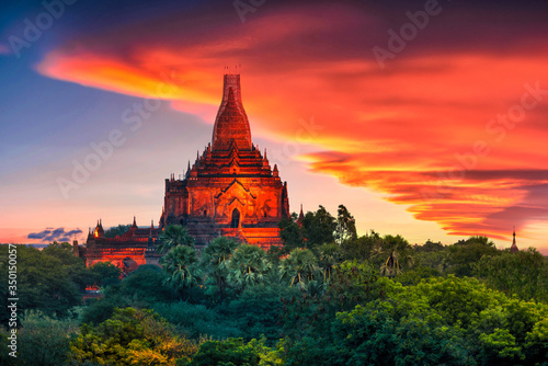 Wallpaper Mural Landscape image of Ancient pagoda at sunset in Bagan, Myanmar.