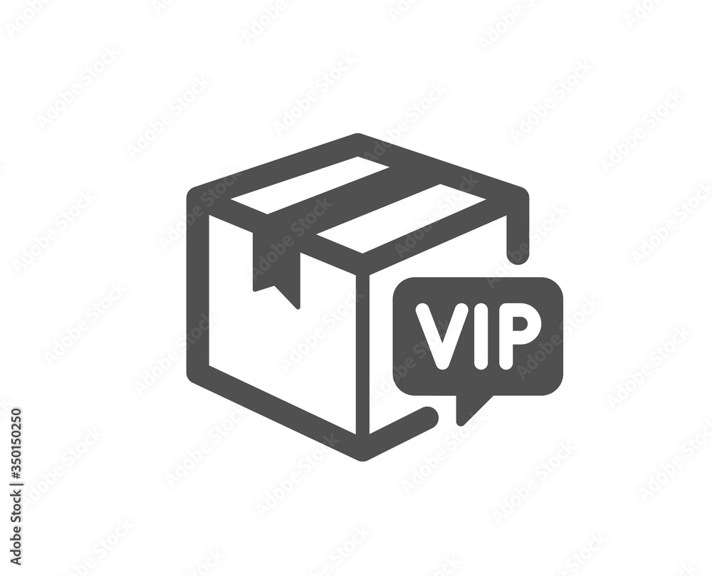 Vip parcel icon. Very important person sign. Member club delivery symbol. Classic flat style. Quality design element. Simple vip parcel icon. Vector Vip parcel icon. Very important person sign. Member club delivery symbol. Classic flat style. Quality design element. Simple vip parcel icon. Vector