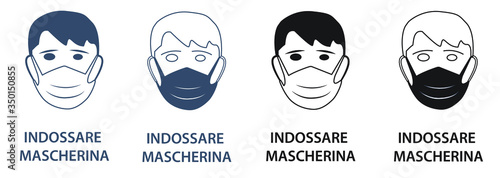 Icone viso con mascherina. Icone vettoriale isolate su fondo bianco. bianco nero e colorato.