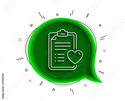 Medical survey line icon. Chat bubble with shadow. Hospital patient history sign. Thin line patient history icon. Vector