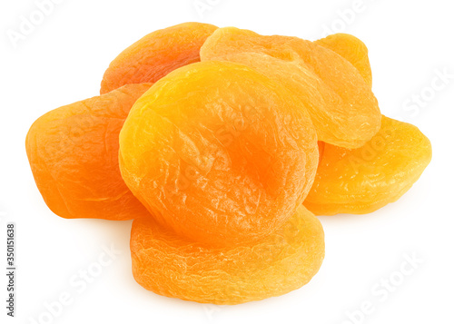 Dried apricot isolated on white background, clipping path, full depth of field