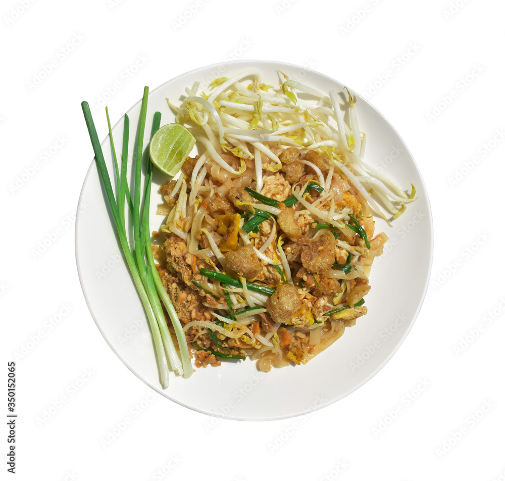 Pad Thai noodles, Thai food in a white plate