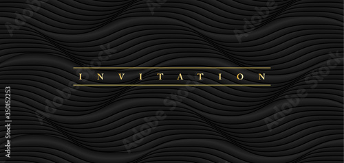 Carte d’invitation - Fond abstrait de vagues noires avec au centre une fine typo or.