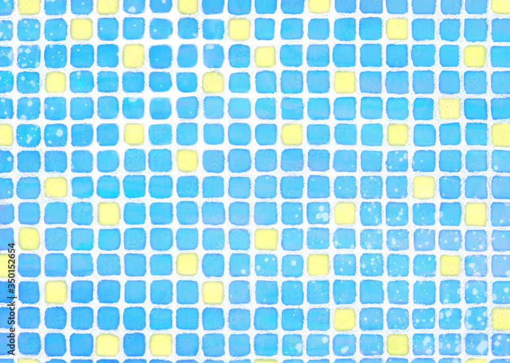 Fototapeta premium タイル模様-水色に黄色