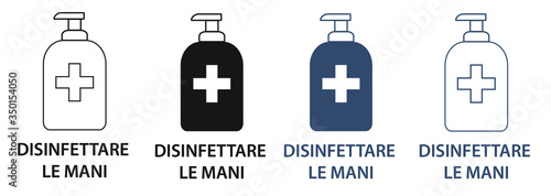 Icona disinfettante per le mani. Lavaggio delle mani. Icone vettoriale isolate su fondo bianco. bianco nero 