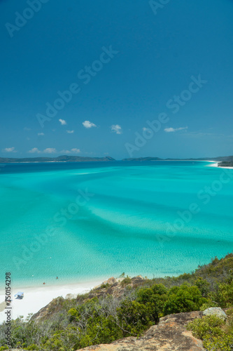 Whitehaven beach aerial view, Whitsundays. Turquoise ocean, white sand. Dramatic DRONE view from above. Travel, holiday, vacation, paradise. Shot in Hill Inlet, Queenstown, Australia.