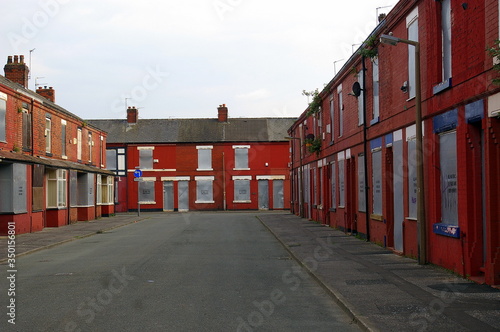 Boarded up terraced houses in Manchester