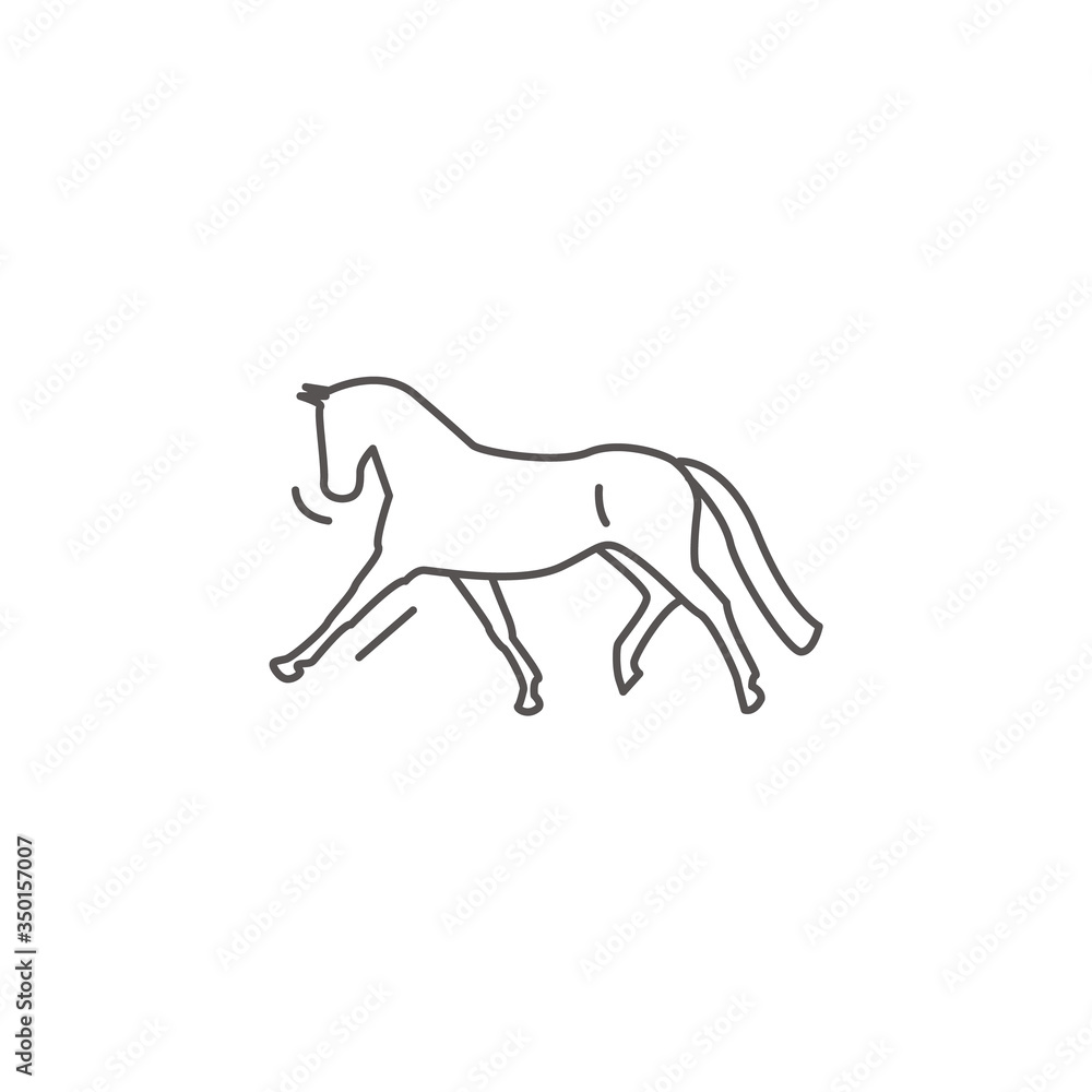 Dressage horse in gallop pirouette icon in sketch style on black background. Vector outline illustration flat design.