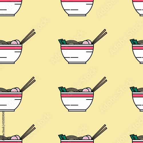 seamless pattern of ramen in cute flat design