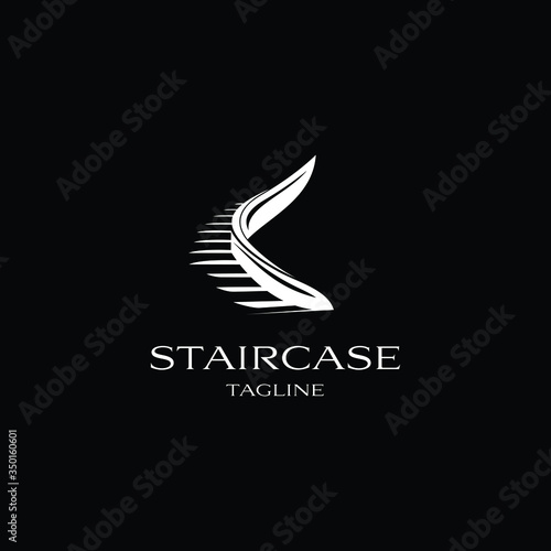 Awesome Staircase Architecture Design Vector Outline Black Background