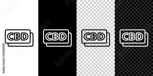 Set line Cannabis molecule icon isolated on black and white background. Cannabidiol molecular structures, THC and CBD formula. Marijuana sign. Vector Illustration