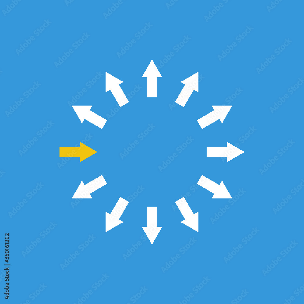 many arrows outside and one inside moving, think different vector concept many arrows outside and one inside moving, think different vector concept