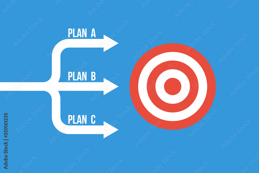 © MasterSergeant - many arrows moving to one goal, different plans vector concept © MasterSergeant - many arrows moving to one goal, different plans vector concept