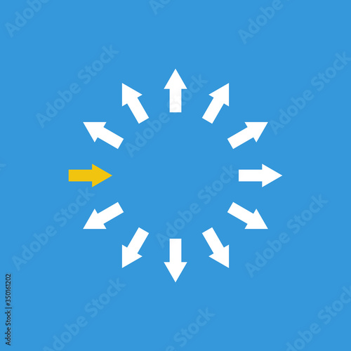 many arrows outside and one inside moving, think different vector concept