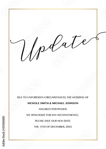 Wedding Postponement Change the Date Announcement Vector card