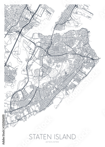 Detailed borough map of Staten Island New York city, vector poster or postcard for city road and park plan photo