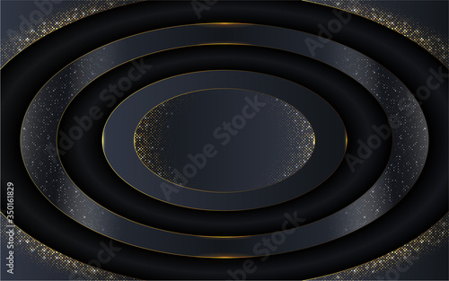 Abstract luxury oval shapes with glitter and light gold in background. Vector illustration in eps10.