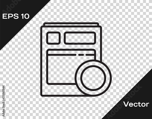 Black line Kitchen dishwasher machine icon isolated on transparent background. Vector Illustration