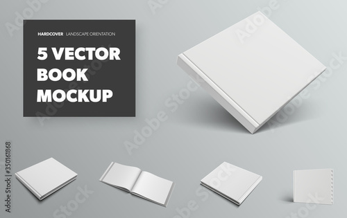 Mockup of a standard vector book, with realistic shadows, front and back views, for presentation of design and pattern.