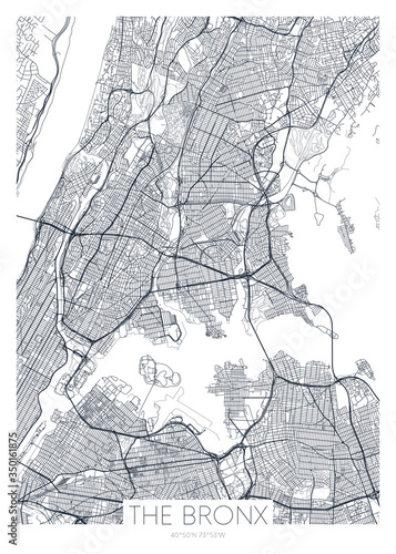 Fototapet Detailed borough map of The Bronx New York city, vector poster or postcard for c