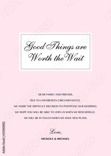 Wedding Postponement Change the Date Announcement Vector card