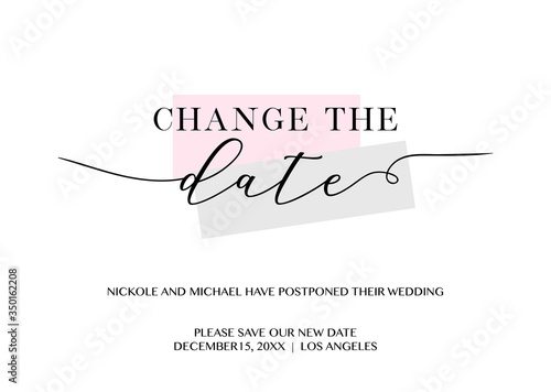 Wedding Postponement Change the Date Announcement Vector card