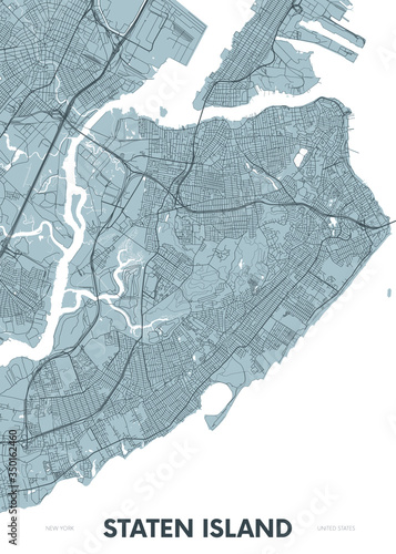 Fototapet Detailed borough map of Staten Island New York city, color vector city street pl