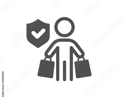 Buyer insurance hand icon. Risk coverage sign. Shopping protection symbol. Classic flat style. Quality design element. Simple buyer insurance icon. Vector