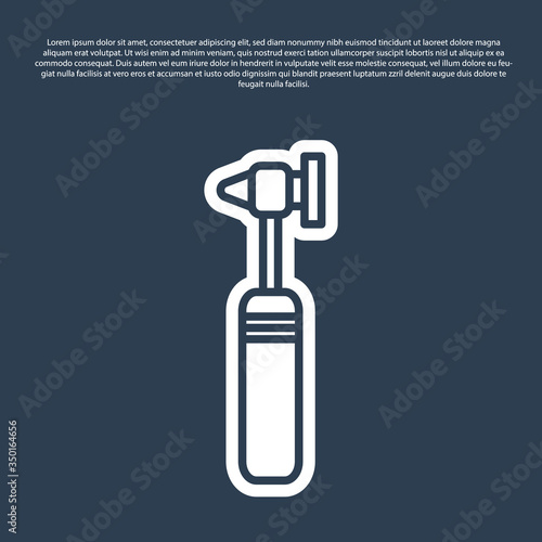 Blue line Medical otoscope tool icon isolated on blue background. Medical instrument. Vector Illustration