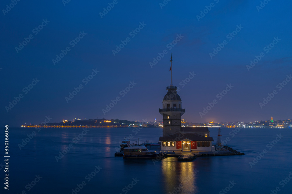 Maiden's Tower at night in Istanbul Turkey