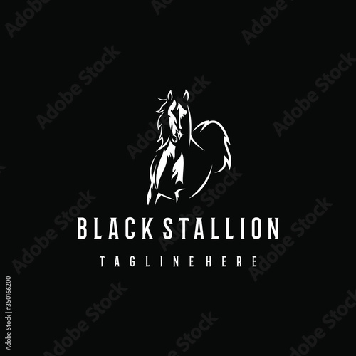 Black Stallion logo design. Awesome a black stallion silhoutte. A black stallion logotype.