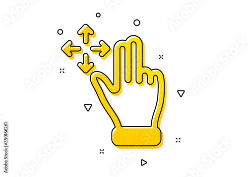 Slide arrow sign. Move gesture icon. Swipe action symbol. Yellow circles pattern. Classic move gesture icon. Geometric elements. Vector