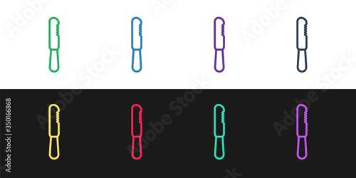 Set line Disposable plastic knife icon isolated on black and white background. Vector Illustration