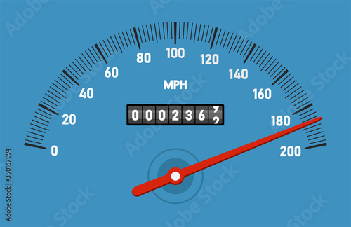 Car speedometer with speed level scale isolated on white. Sport car odometer with motor miles measuring scale. Racing speed counter. Concept template. Vector illustration