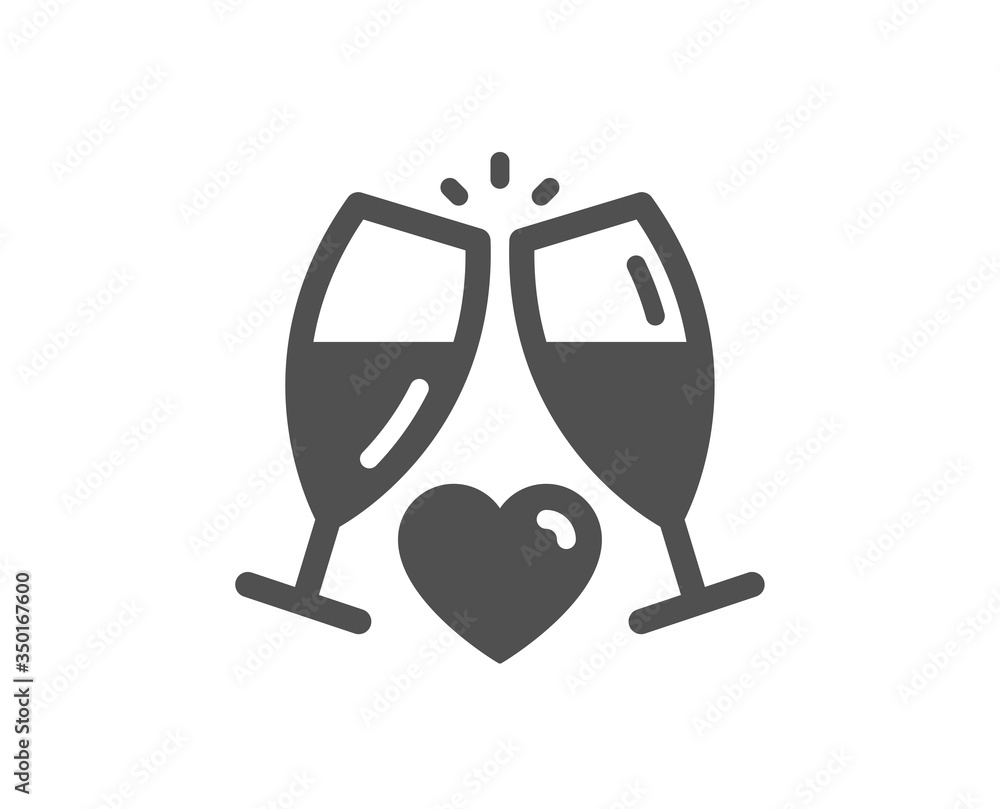 Love champagne icon. Wedding glasses sign. Couple relationships symbol. Classic flat style. Quality design element. Simple wedding glasses icon. Vector Love champagne icon. Wedding glasses sign. Couple relationships symbol. Classic flat style. Quality design element. Simple wedding glasses icon. Vector