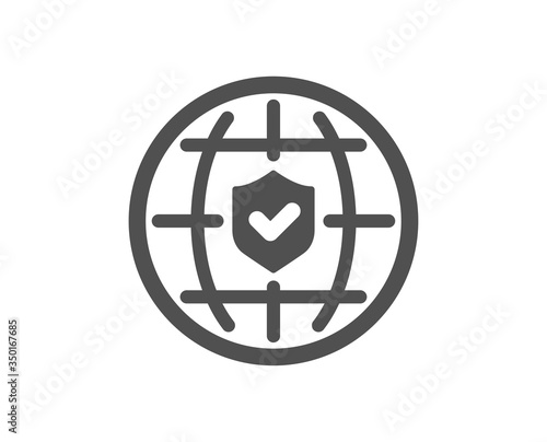 Global insurance icon. Travel risk coverage sign. Policyholder protection symbol. Classic flat style. Quality design element. Simple global insurance icon. Vector