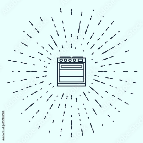 Black line Oven icon isolated on grey background. Stove gas oven sign. Abstract circle random dots. Vector Illustration