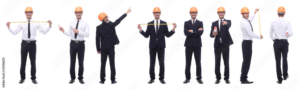 panoramic photo collage of qualified architect isolated on white panoramic photo collage of qualified architect isolated on white