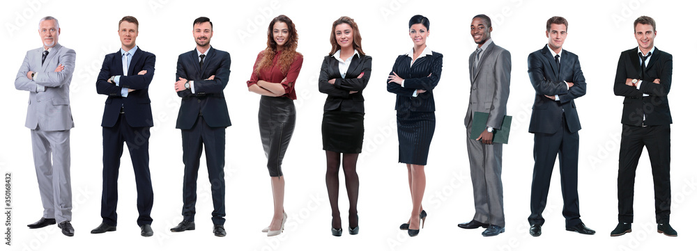 Portrait of friendly business team standing