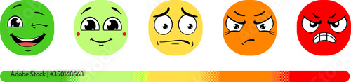 Emoticon evaluation icon, feedback icon, smiley with different mood. Set of Emoji Colored Flat Icons. Vector.