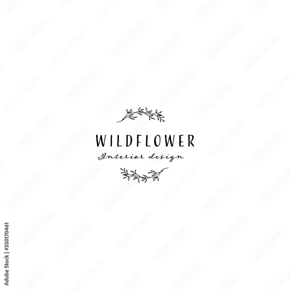 Hand Drawn Feminine Logo. Modern Logo Template for Florist, Photographer, Fashion Blogger, Boutique, Interior Design. Luxury Branding Identity Template. Floral minimal logo. Floral Branch